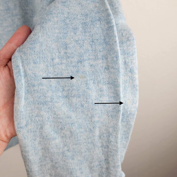 Banana Republic Blue Filpucci Wool Cashmere Blend Bow Cuff Sweater sz L *flawed* - Picture 9 of 11